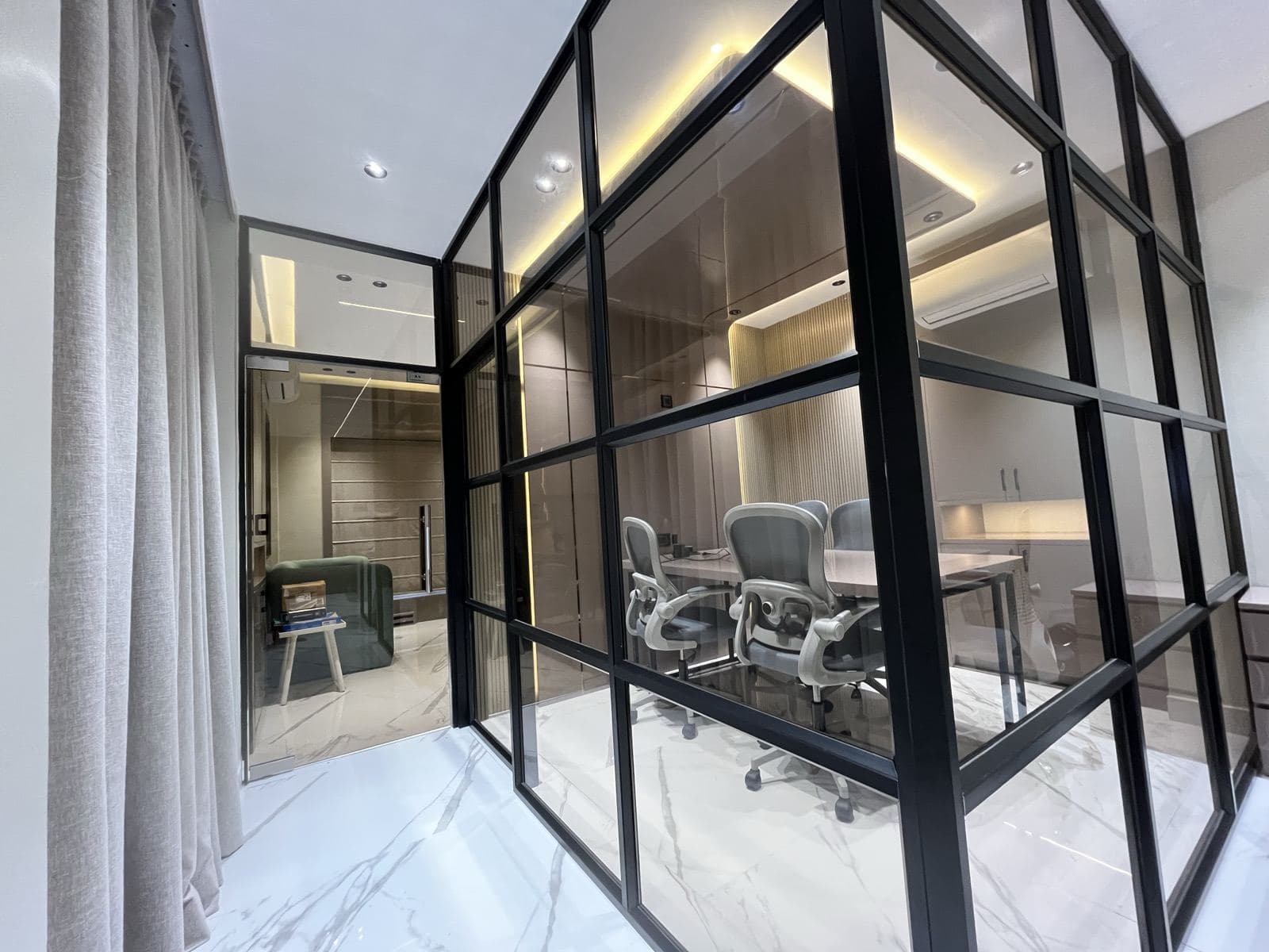 Glass-walled meeting room